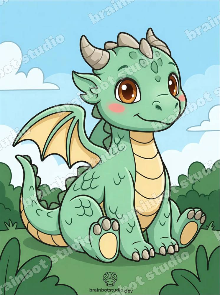Coloring Baby Dragon — Printable PDF · A4