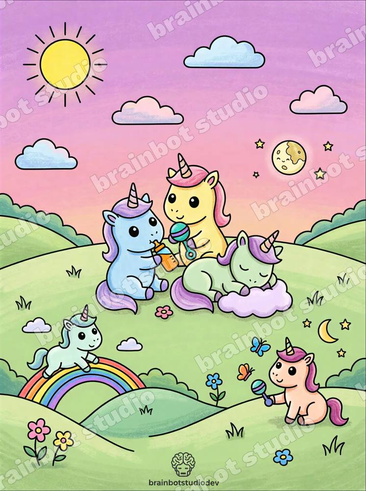 Coloring Baby Unicorn — Printable PDF · A4