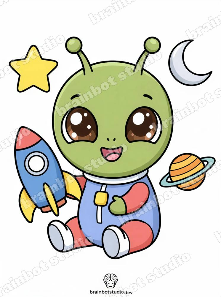 Coloring Kawaii Alien — Printable PDF · A4