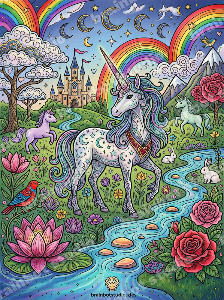 Coloring Unicorn — Printable PDF · A4